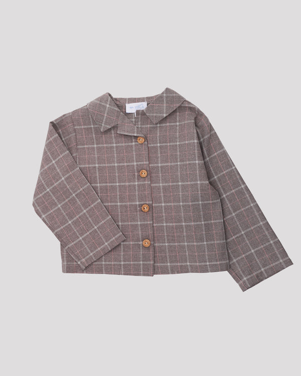 Camasatip jacheta din stofa maro cu carouri